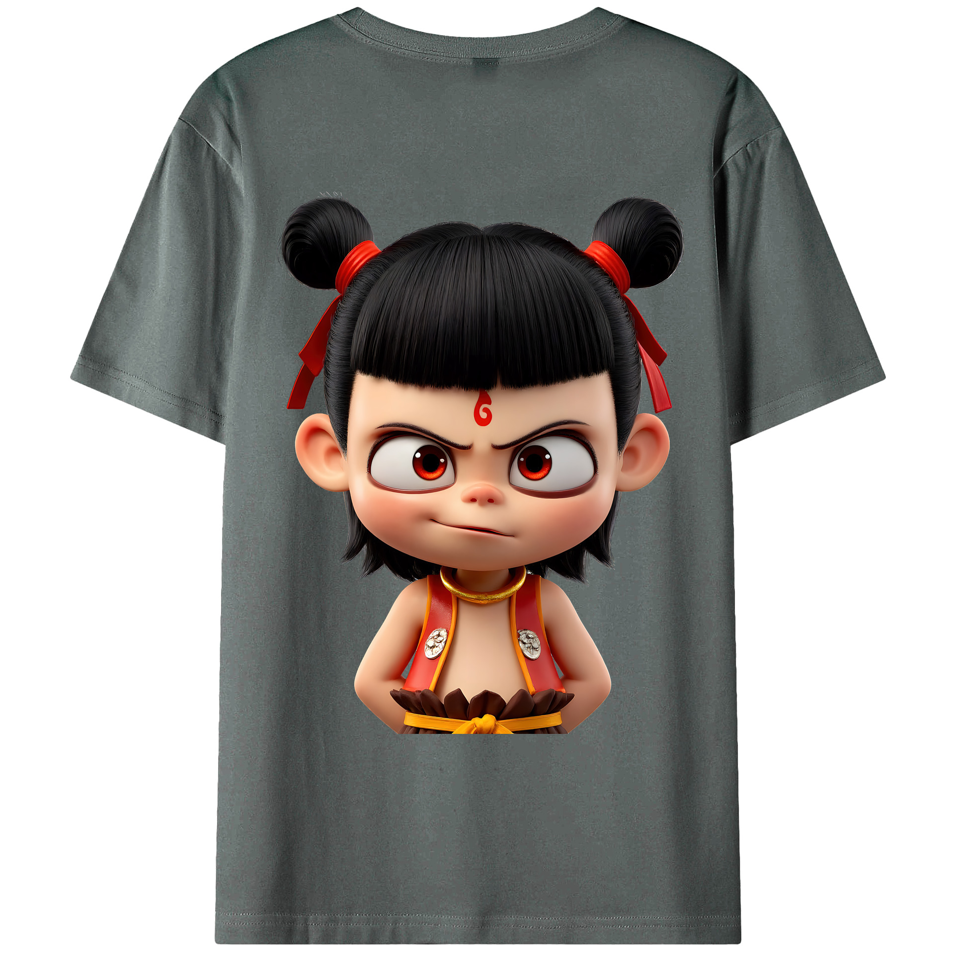 （画像用） Ne Zha 2 ナタ 魔童の大暴れ 綿100％ メンズ半袖Tシャツ（バックプリント） 通気性